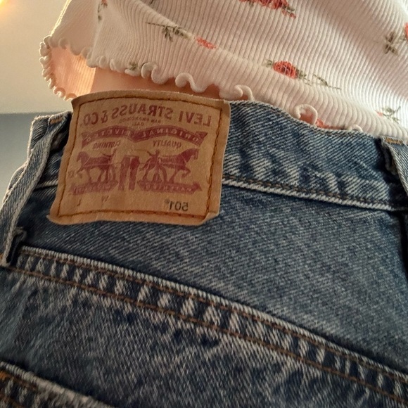 Levi's Blue High-Waist Jean Shorts Distressed - Picture 6 of 8